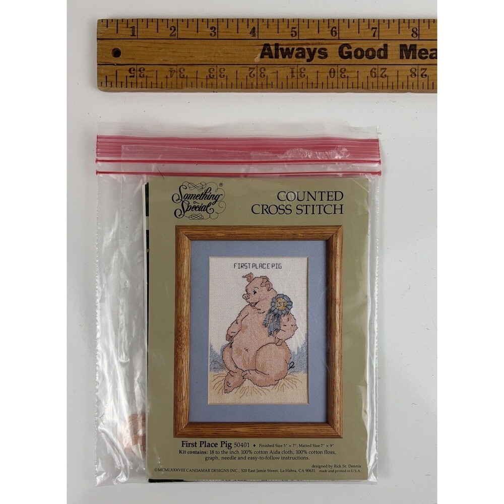 Vtg NOB Something Special Counted Cross Stitch “First Place Pig” 50401 Candamar